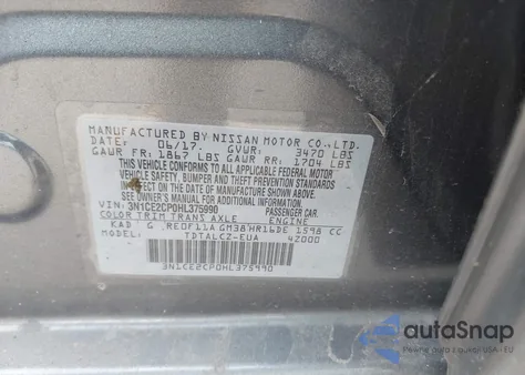 2017 Nissan Versa Note S Plus из США, поврежденный, VIN 3N1CE2CP0HL375990